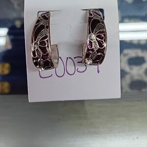 Elegant Silver and Purple Hoop Earrings